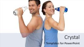  Presentation with bridge over troubled water - Beautiful PPT layouts featuring fit young couple with water backdrop and a light blue colored foreground