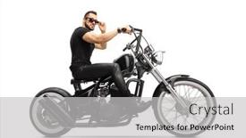 Presentation with motorbike - Slide deck consisting of fit-young-man-riding background and a light gray colored foreground