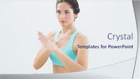  Presentation with posture - Amazing presentation design having fit young woman standing in defending posture against white background backdrop and a sky blue colored foreground