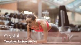  Presentation with stretching - Cool new PPT theme with fit young woman stretching herself over floor of gym while doing planks backdrop and a coral colored foreground
