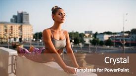  Presentation with exercise - Cool new presentation theme with fitnes - woman doing yoga exercise city backdrop and a  colored foreground