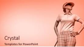  Presentation with golf - Amazing PPT layouts having fitnes - woman playing golf against orange backdrop and a  colored foreground