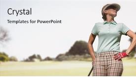  Presentation with golf player playing - PPT layouts consisting of fitnes - woman playing golf against view background and a  colored foreground