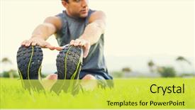  Presentation with stretching - Presentation theme with fitness - attractive fit young man stretching background and a yellow colored foreground