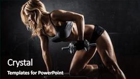  Presentation with fitness - PPT theme consisting of fitness - brutal athletic woman pumping up background and a wine colored foreground