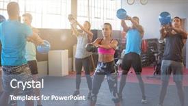 Presentation with group fitness - Beautiful presentation theme featuring fitness - diverse group of people working backdrop and a gray colored foreground