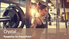  Presentation with barbell - Colorful theme enhanced with fitness - fit beautiful girl doing squats backdrop and a coral colored foreground