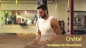  Presentation with laptop - Amazing slides having fitness - fit man using a laptop backdrop and a tawny brown colored foreground