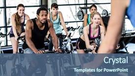  Presentation with class - PPT theme featuring fitness - fit people working background and a ocean colored foreground