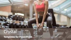  Presentation with training - Audience pleasing presentation consisting of fitness - fit young woman squatting while backdrop and a gray colored foreground