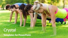  Presentation with group fitness - Audience pleasing presentation theme consisting of fitness - group of friends or sportsmen backdrop and a shamrock green colored foreground