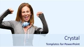  Presentation with energy power - Cool new PPT theme with fitness - middle age gym fit woman backdrop and a sky blue colored foreground