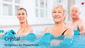  Presentation with gymnastics - Cool new slides with fitness - people young and senior backdrop and a light blue colored foreground