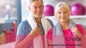  Presentation with senior fitness - Cool new presentation theme with fitness - senior couple exercising in gym backdrop and a red colored foreground