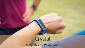  Presentation with wearable - Cool new PPT layouts with fitness and health tracking wearable backdrop and a coral colored foreground