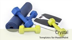  Presentation with weight loss - Slide set featuring fitness and weight loss equipment background and a blonde colored foreground