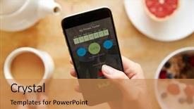  Presentation with mobile health - Slide deck having fitness app on mobile background and a coral colored foreground