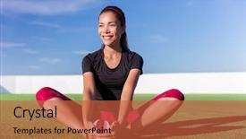  Presentation with cardio - Theme enhanced with fitness asian woman butterfly stretching background and a red colored foreground