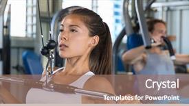  Presentation with asian fitness elderly - Cool new PPT theme with fitness asian woman working backdrop and a coral colored foreground