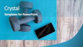  Presentation with online app - Slide deck with fitness at home free weights background and a teal colored foreground