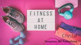  Presentation with exercise class - Beautiful slide set featuring fitness-at-home-sign backdrop and a coral colored foreground
