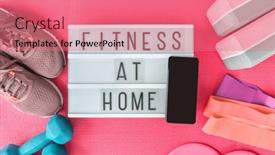  Presentation with exercise class - Cool new PPT theme with fitness-at-home-sign backdrop and a coral colored foreground