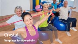  Presentation with fitness - Cool new PPT theme with fitness balls exercising with resistance backdrop and a coral colored foreground