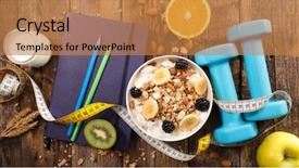  Presentation with meal plan - Slide set with fitness breakfast plan background and a coral colored foreground