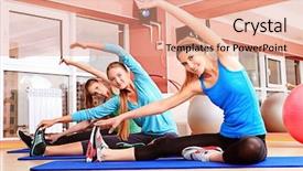  Presentation with black women support group - Slide deck featuring fitness center - group of sportive young women background and a coral colored foreground