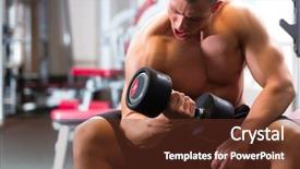  Presentation with strong - Slide deck having fitness center - strong man bodybuilder exercising background and a tawny brown colored foreground