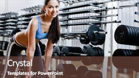 Presentation with woman sport - PPT theme enhanced with fitness center - strong woman chooses appropriate dumbbells background and a tawny brown colored foreground