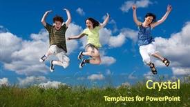  Presentation with kids - Beautiful presentation theme featuring fitness children - mother with kids jumping outdoor backdrop and a tawny brown colored foreground