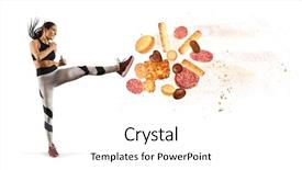  Presentation with food white - PPT layouts enhanced with fitness chocolate - fit young woman fighting off background and a white colored foreground