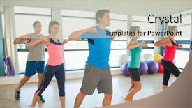  Presentation with exercise class - Audience pleasing PPT theme consisting of fitness class and instructor doing pilates exercise in bright room backdrop and a soft green colored foreground