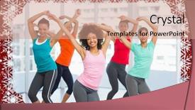  Presentation with exercise class - Cool new slide deck with fitness class and instructor doing pilates exercise against snow backdrop and a coral colored foreground