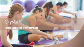  Presentation with exercise class - Colorful presentation theme enhanced with fitness class and instructor stretching backdrop and a coral colored foreground