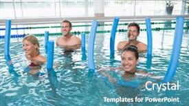  Presentation with aqua - Audience pleasing slides consisting of fitness class doing aqua aerobics backdrop and a teal colored foreground