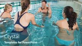  Presentation with aerobics - Slide deck featuring fitness class doing aqua aerobics on exercise bikes in swimming pool at the leisure centre background and a ocean colored foreground