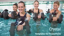  Presentation with swimming pool - Colorful PPT layouts enhanced with fitness class doing aqua aerobics backdrop and a ocean colored foreground
