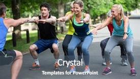  Presentation with class - Audience pleasing slide deck consisting of fitness class doing squat sequence backdrop and a ocean colored foreground
