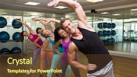  Presentation with class - Audience pleasing PPT theme consisting of fitness class led by handsome backdrop and a tawny brown colored foreground