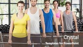  Presentation with barbell - Cool new slides with fitness class lifting barbell in gym backdrop and a tawny brown colored foreground