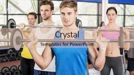  Presentation with barbell - Slide deck consisting of fitness class lifting barbell in gym background and a soft green colored foreground