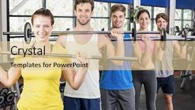 Presentation with barbell - Slide deck featuring fitness class lifting barbell in gym background and a lemonade colored foreground