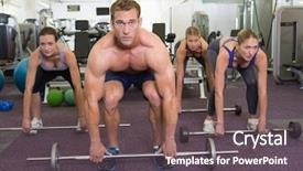  Presentation with world class manufacturing - Colorful theme enhanced with fitness class lifting barbells together backdrop and a dark gray colored foreground