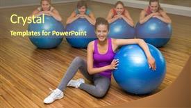  Presentation with exercise class - Presentation theme enhanced with fitness class posing with exercise balls in studio at the gym background and a violet colored foreground