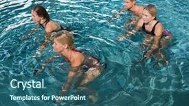  Presentation with exercise class - Slide set with fitness class using underwater exercise bikes in swimming pool at the leisure centre background and a ocean colored foreground