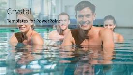  Presentation with exercise class - PPT theme with fitness class using underwater exercise bikes in swimming pool at the leisure centre background and a light blue colored foreground