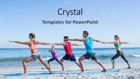  Presentation with mother doing yoga kids - Amazing PPT theme having fitness classes - friends doing yoga together backdrop and a light blue colored foreground