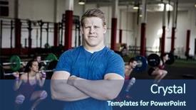  Presentation with nuclear arms - PPT theme enhanced with fitness club - confident man standing arms crossed background and a ocean colored foreground
